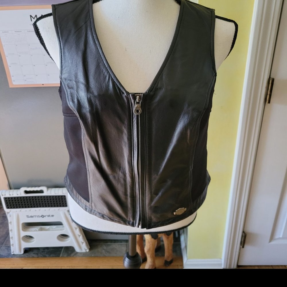 HD Womens Zipper Leather Vest Med